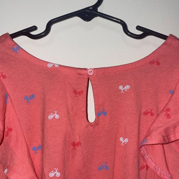 Girls Coral Bike-Print Romper With Flutter Sleeves & Button Keyhole Back - Picture 8 of 8